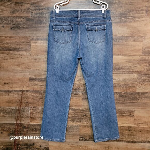 Anne Klein Jeans Sz 16 High Rise Bootcut Button Flap Medium Wash Stretch Denim - Picture 2 of 13